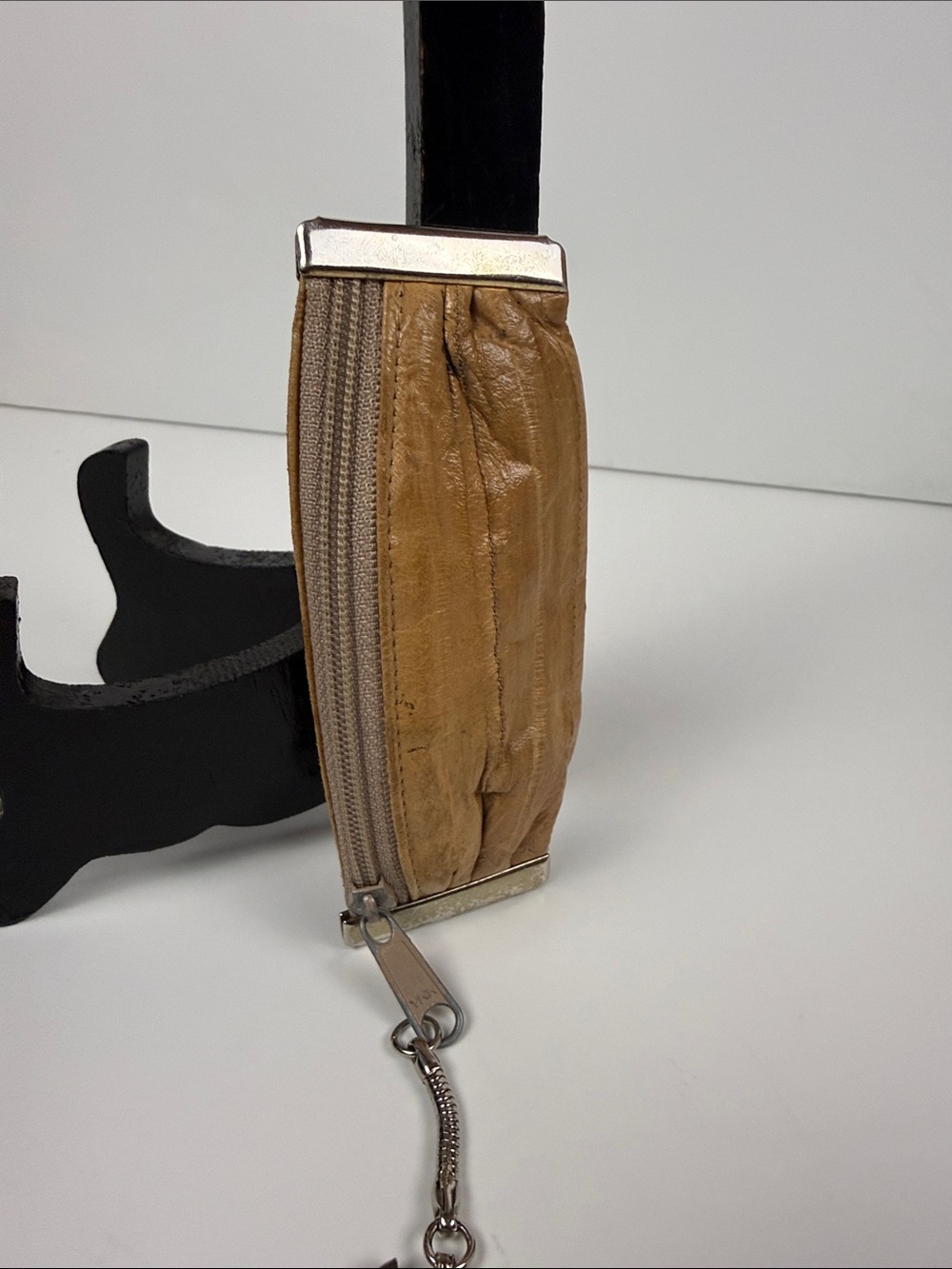 Leather Key Coin Pouch Keychain - Tan - Picture 5 of 7